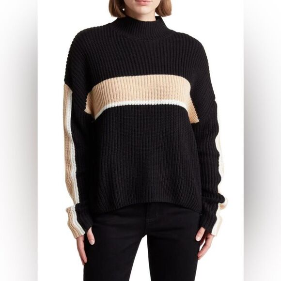 New Sanctuary Colorblock Knit Sweater - Black and Tan Size 1X - Picture 1 of 9